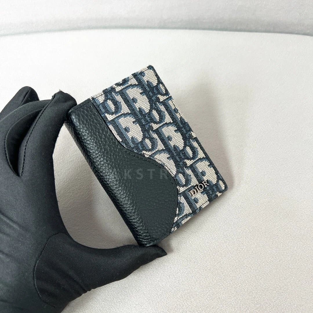 Oblique Printed Fabric Cowhide Card Bag Men's